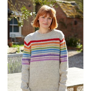 Womens Stripe Jumper 100% Wool Rainbow Jumper Winter Jumper Fair Trade Sustainable Fashion Pachamama Small 8-10 UK women's