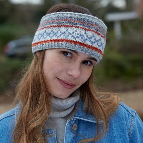 Women's Fair Isle Hat - Headband - Fingerless - Winter Hat - 100% Wool - Hand Knitted - Fleece band - Ethical Clothing - Pachamama