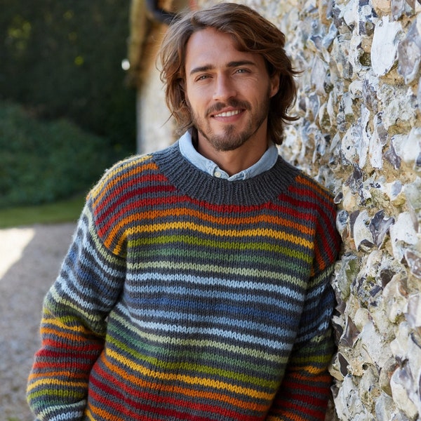Blue jumper with rainbow stripes hot sale