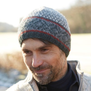 Men's Knitted Beanie - Fair Isle Beanie - Subtle Pattern - Men's Winter Hat - Fleece lined - 100% Wool - Fair Trade - Pachamama