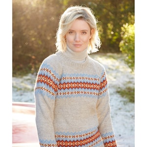 ZDC | Women's Fair Isle Hand Knitted Jumper, 100% Wool Fine Knit Unlined Diamond Sweater, Oatmeal Cream Charcoal Black,  Fitted Pullover