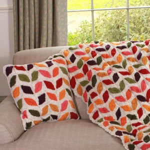 Funda de cojín - Estampado de hojas de colores - Decoración del hogar - 100 % lana - Bonito cojín de punto - Almohada decorativa - Cojín hecho a mano - Pachamama