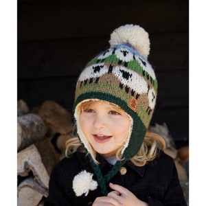 Adults & Kids Sheep Chullo - 100% Wool - Snowy Sheep - Fluffy Fleece Lining - Knitted in Nepal - Fair Trade - Pachamama