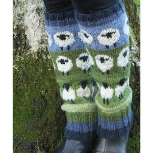 Flock of Sheep Knitted Legwarmers - Herdwick Sheep Legwarmers - 100% Wool - Handmade Knitwear  - Warm Woolly Legwarmers - Pachamama
