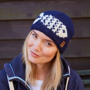 Women's Knitted Fish Beanie - Navy Knit Handwarmers - Blue Knitted Headband - Retro Fish Hat - Seaside Beanie - 100% Wool - Pachamama