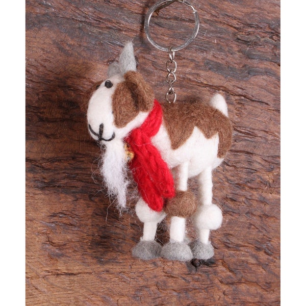 Felt Billy Goat Keyring, Hand Felted Keychain, Cute Jolly Farmyard Animal Handbag Charm, 100% Wool, Handmade Unique Quirky Gift, Fair Trade