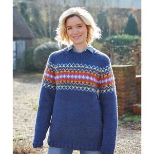 Women's Fair Isle Sweater - 100% Wool - Handknitted - Ethical Clothing - Diamond Design - Denim Blue - Fair Trade - Pachamama