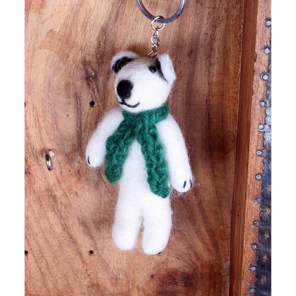 Felt Polar Bear Keyring, Hand Felted Winter Keychain, Cute Animal Handbag Charm, 100% Wool, Handmade Unique Quirky Gift, Fair Trade Present