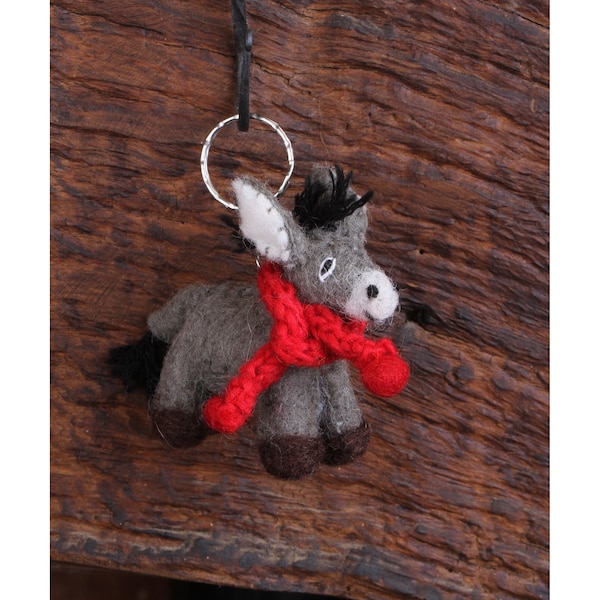 Felt Keychain - Donkey Keyring - Farmyard Animals - Handbag Charm - Fair Trade Present - Pachamama