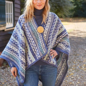 Women's Fair Isle Knit Wrap Spring Knitted Wrap Poncho Wrap 100% Wool Festival Clothing Handmade Fair Trade Pachamama image 1