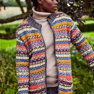 Women's Fair Isle Jacket - Knitted - Fair Isle Zip Up - Knitted Jacket - 100% Wool - Fair Isle Knit - Green Jacket - Pachamama