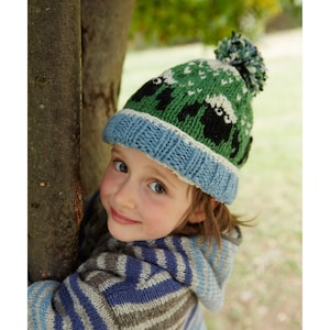 Kid's Sheep Bobble Beanie, 100% Wool, Children's Animal Hat, Sherpa Fleece Lined, Cosy Knitted Pom Pom Hat, Cute Lamb Design, Fair Trade