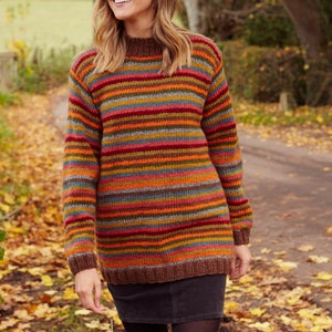 Women's & Men's Striped Jumper - Muted Earthy Toned Rainbow - Multicoloured Knitted Sweater - 100% Wool Knit Pullover - Ethical - Pachamama