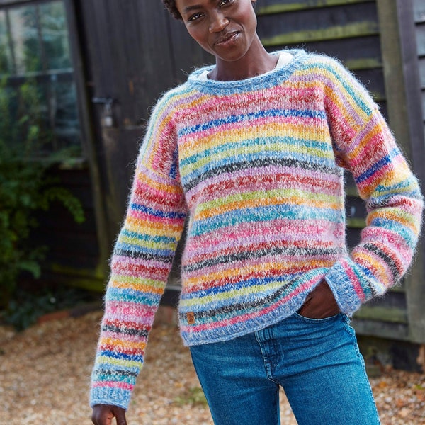 Women's Mohair Rainbow Knit Sweater - Multicoloured Jumper - Pastel Rainbow Pullover - Handmade - Super Soft Jumper - Fair Trade - Pachamama