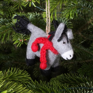 Hand Felted Donkey Christmas Decoration - Hanging Tree Ornament - Christmas Donkey - Fair Trade - Cute Animal Design - 100% Wool - Pachamama