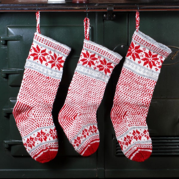 Christmas Stocking - Handknitted - Snowflake Stocking - 100% Wool - Pachamama