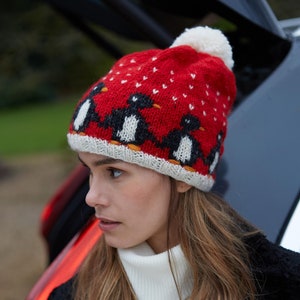 Dames pinguïnkerstmuts - kerstpinguïnhandschoenen - kersthoofdband - 100% wol - fairtrade - kerstgebreid - pachamama