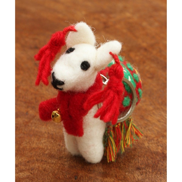Felt Linda the Llama Keyring, Hand Felted Keychain Bell, Cute Jolly Animal Handbag Charm, 100% Wool, Handmade Unique Quirky Gift, Fair Trade