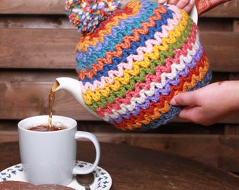 Regenbogen häkeln Teewärmer - 100% Wolle & Fleece gefüttert | Pachamama