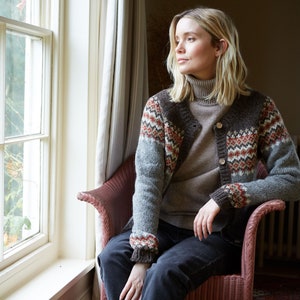 Women&#39;s Knitted Cardigan - Fair Isle Cardi - Diamond Pattern Cardigan - Grey Knit Button Up - 100% Wool - Fair Trade - Pachamama