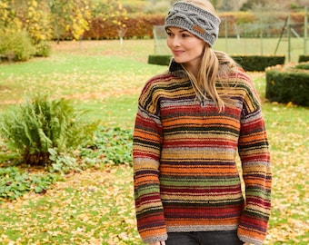 Women's Knitted Stripy Sunset Half Zip Sweater: 100% Wool, Pachamama