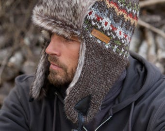 Men's Fair Isle Trapper Hat - 100% Wool & Faux Fur Lined | Pachamama