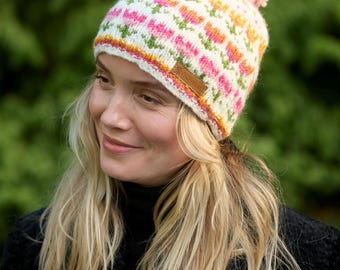 Knitted Spring Tulip Bobble Beanie - 100% Wool | Pachamama