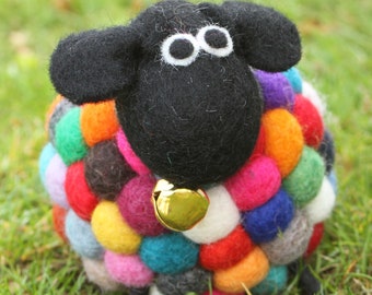 Big Felt Sheep - Bobbly Sheep Decoration - Colourful Sheep - 100% Wool - Sheep Ornament - Fair Trade - Handmade - Home Decor - Pachamama