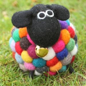 Big Felt Sheep - Bobbly Sheep Decoration - Colourful Sheep - 100% Wool - Sheep Ornament - Fair Trade - Handmade - Home Decor - Pachamama