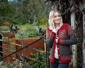 Women's Handknitted Cardigan - 100% Wool - Ethical Clothing - Diamond Cardigan - Burgundy Cardi, Green and Grey Available - Pachamama