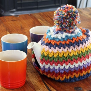 Yucatan Tea Cosy Handknit 100% wool designed by Pachamama Tea Cosy