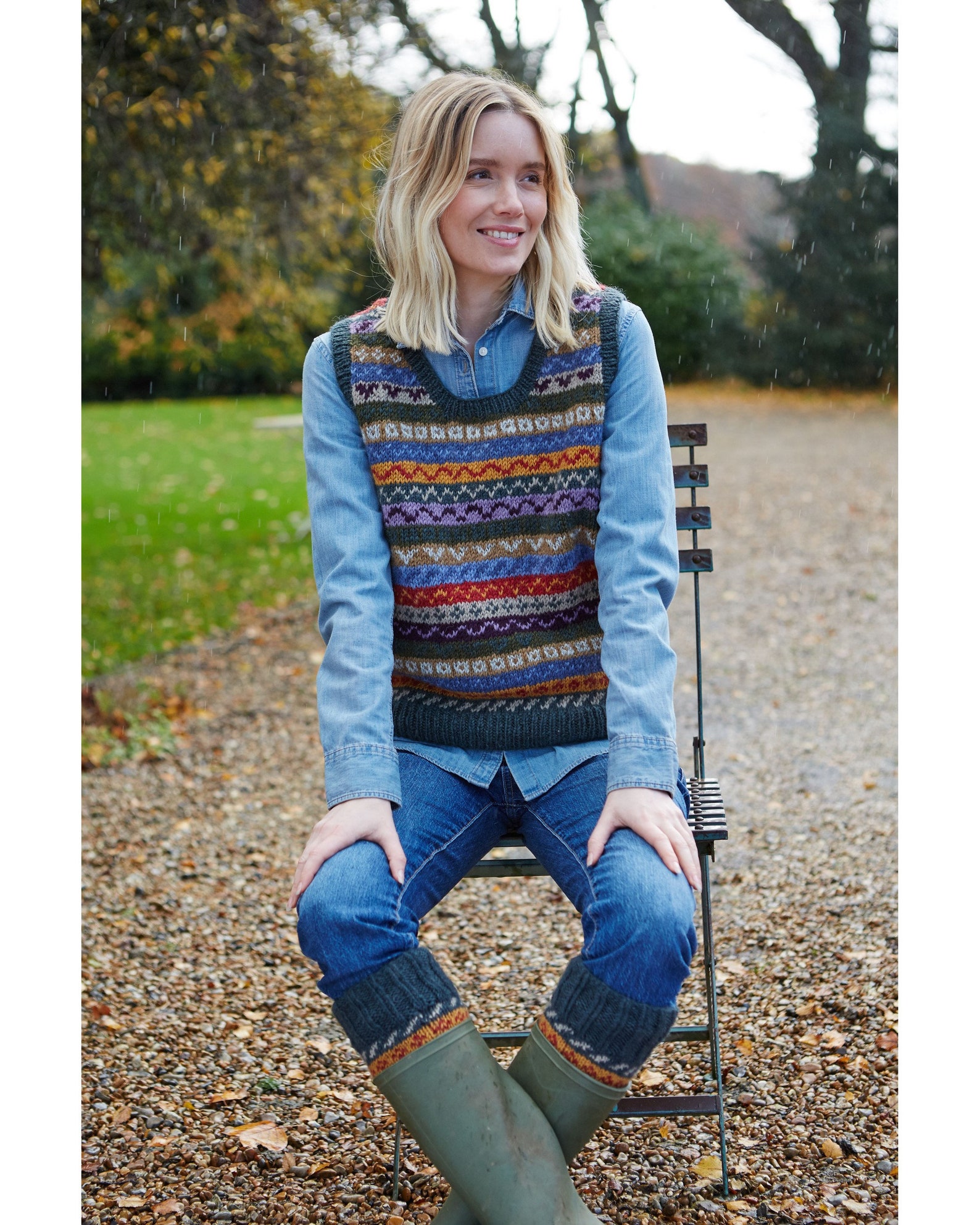 Women's Knitted Fair Isle Tank Top Dark Green 100 Wool Etsy