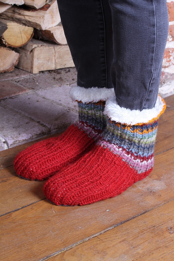 Chaussettes enfant laine polaire - Rouge et bleu