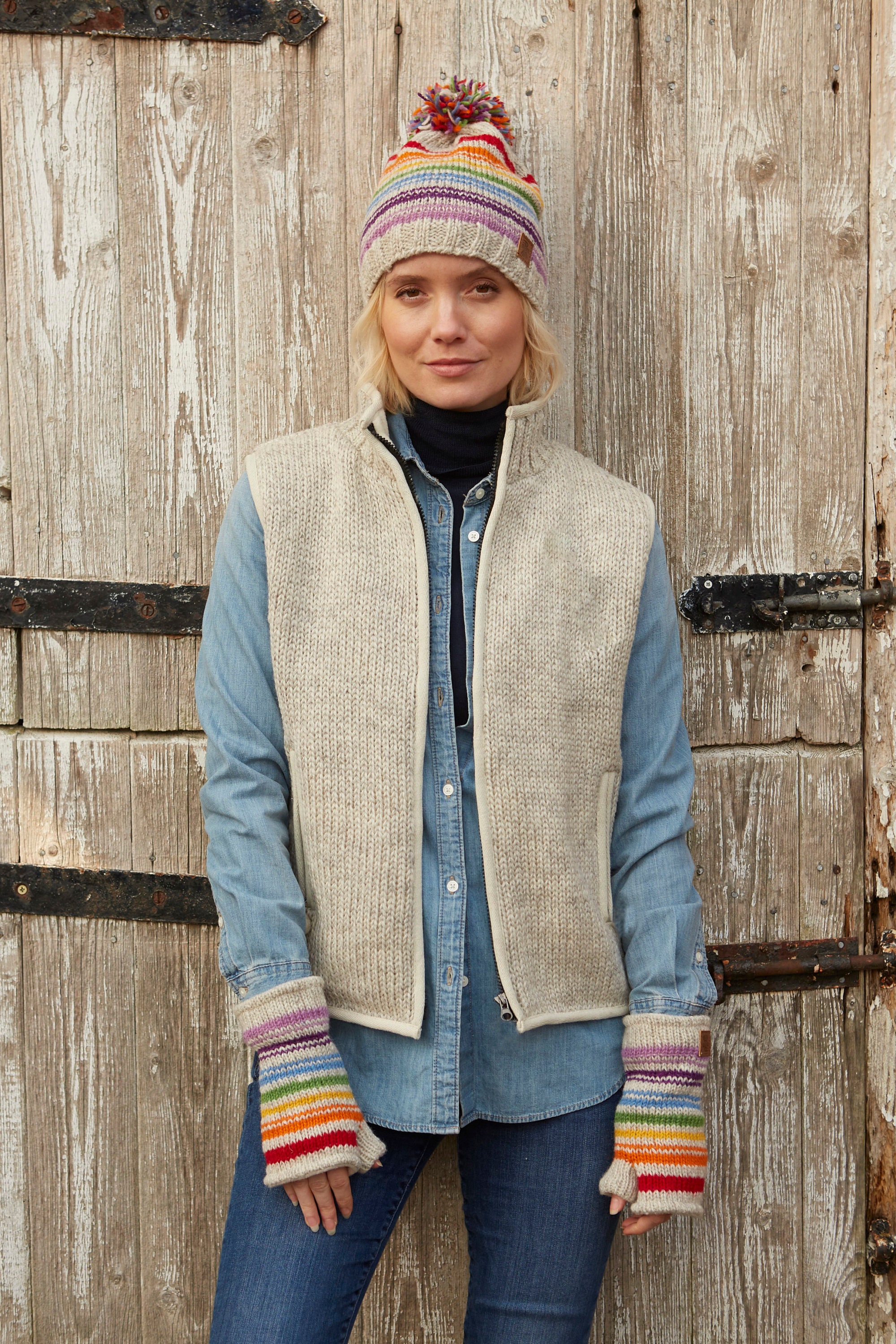 Women's Hand Knit Body Warmer, 100% Wool Fleece Lined Gilet