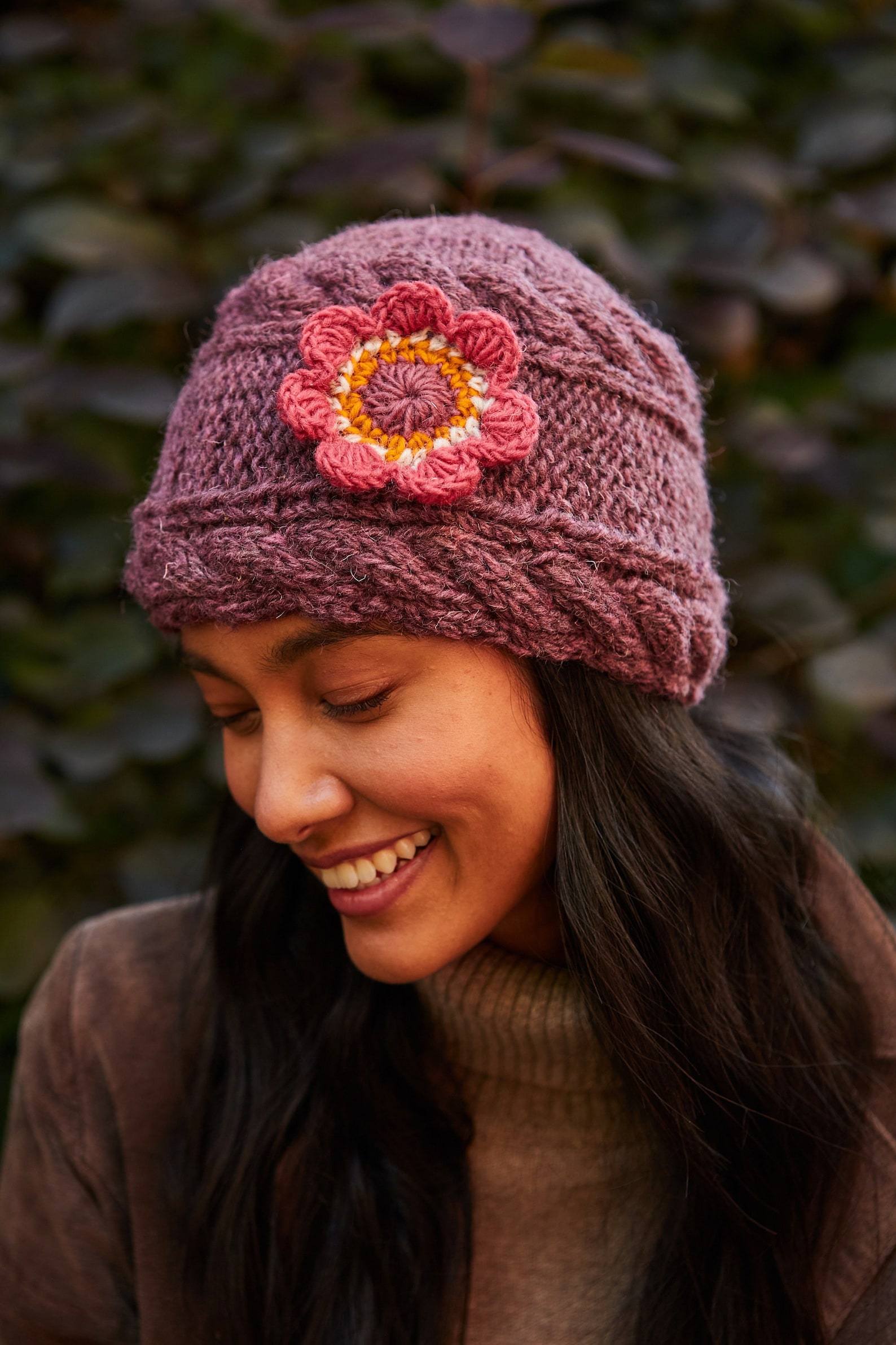 Vintage Handmade Pure Color Flower Knitted Hat