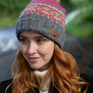 Women's Fair Isle Bobble Beanie: 100% Wool, Iona by Pachamama