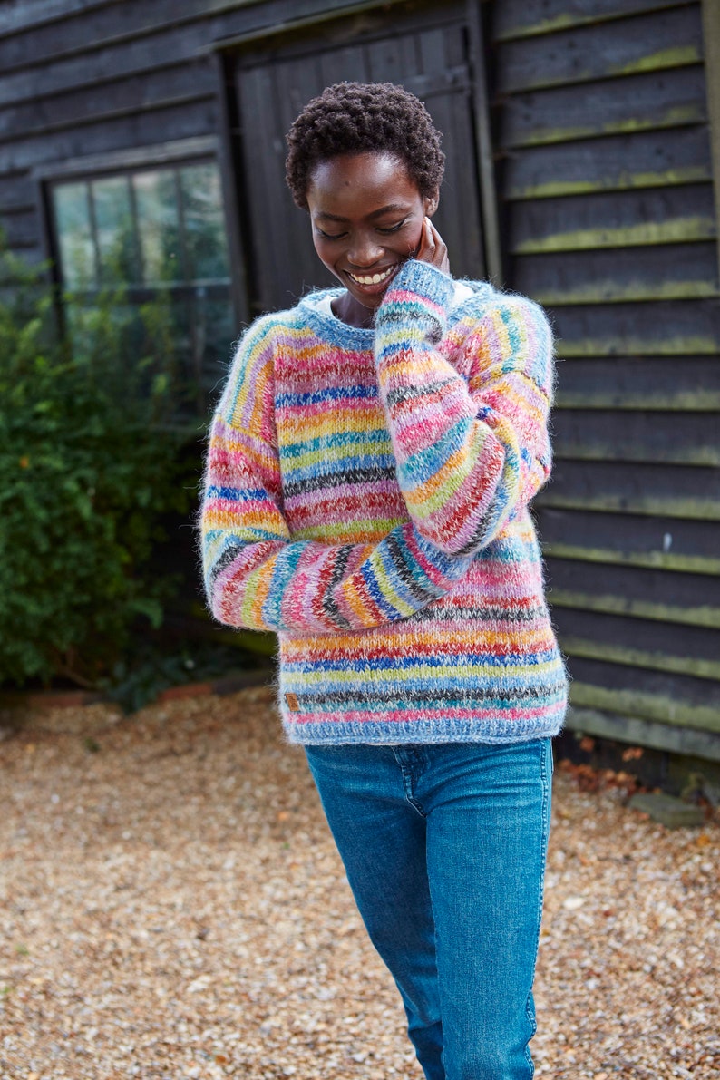 Women's Mohair Rainbow Knit Sweater Multicoloured Jumper Pastel Rainbow Pullover Handmade Super Soft Jumper Fair Trade Pachamama image 8