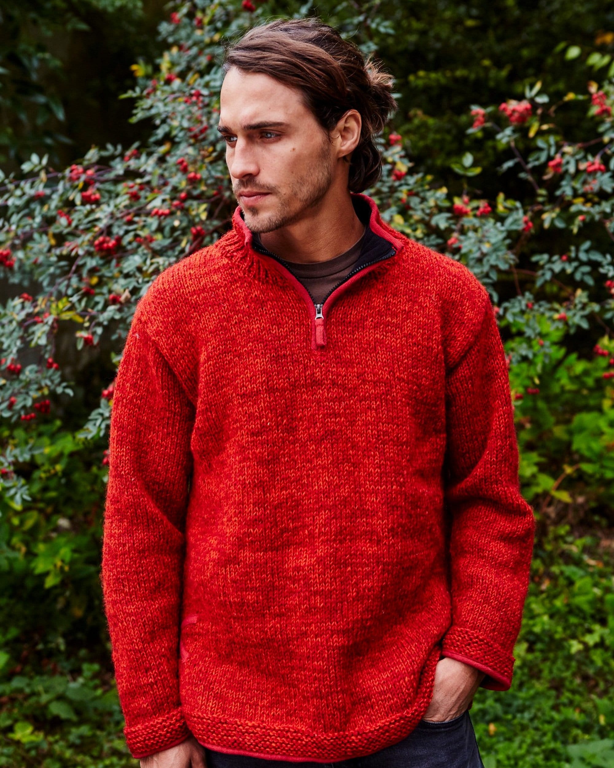 Men\'s Donegal Half Zip Sweater 100% Wool Hand Made Men\'s Jumper Knitwear.  Natural Red/ Rust Colours. Burnt Orange. - Etsy