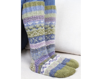 Women's Knitted Long Socks - Fair Isle Sofa Socks - 100% Wool - Fair Trade - Cosy Loungewear Socks - Handmade in Nepal - Pachamama