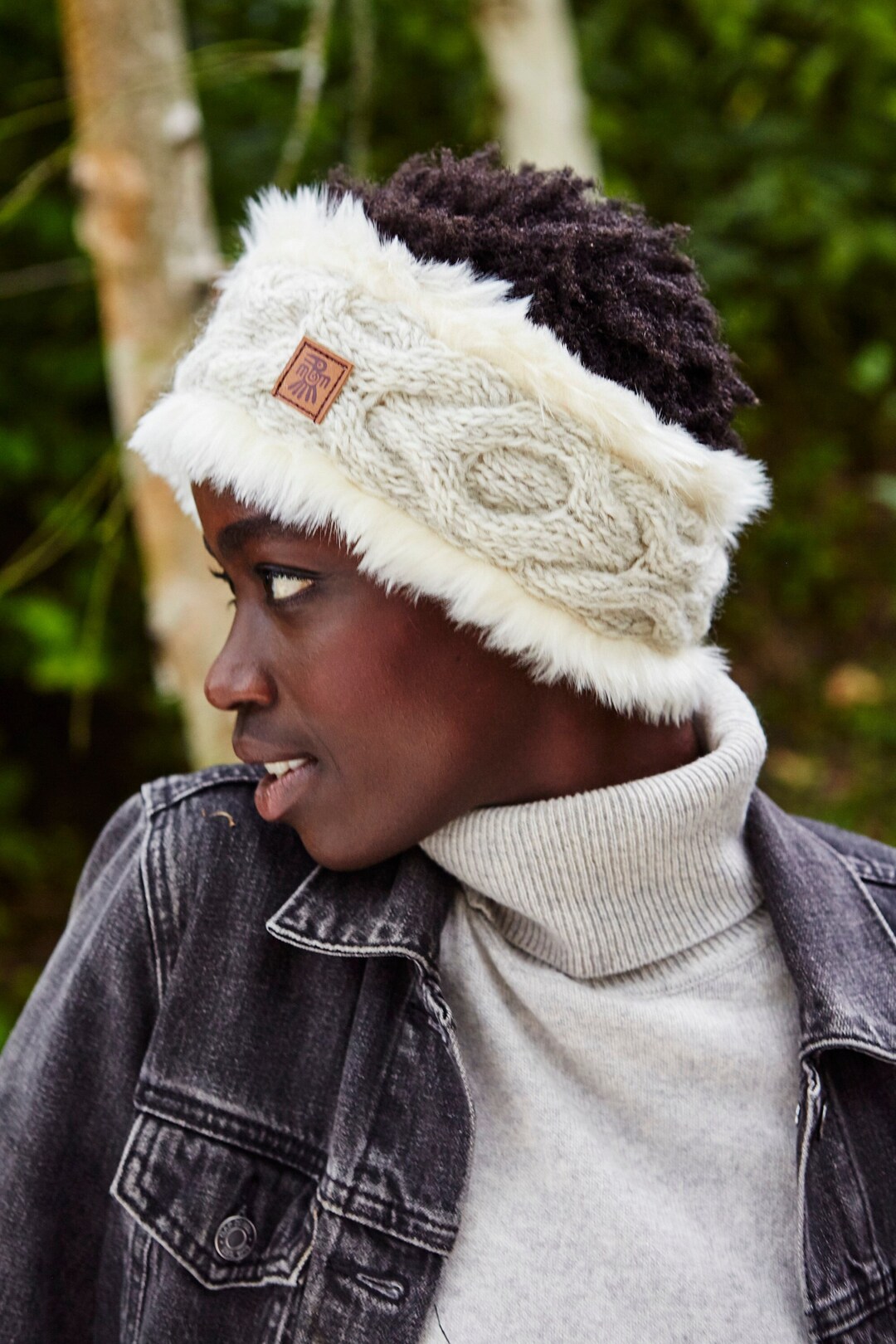 Women's Cable Knit Headband, Faux Fur Lining: 100% Wool, Pachamama