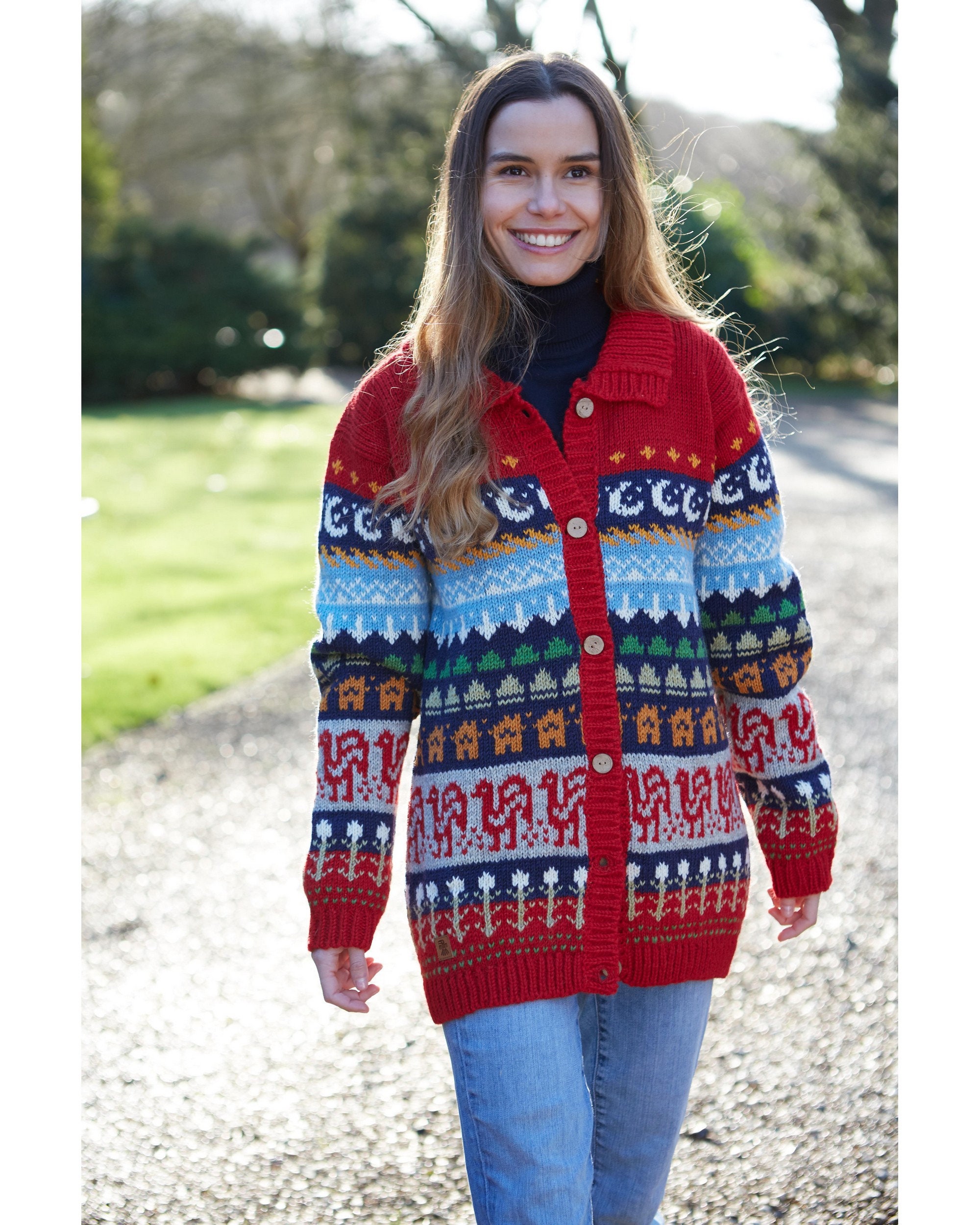Women's Abstract Cardigan 100% Wool Tapestry of Life Fair Trade
