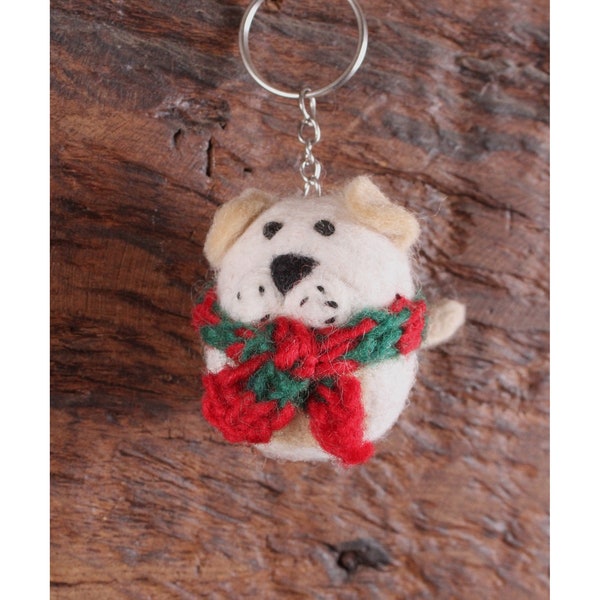Felt Terrier Dog Keyring, Hand Felted Keychain, Cute Jolly Puppy Animal Handbag Charm, 100% Wool, Handmade Unique Quirky Gift, Fair Trade