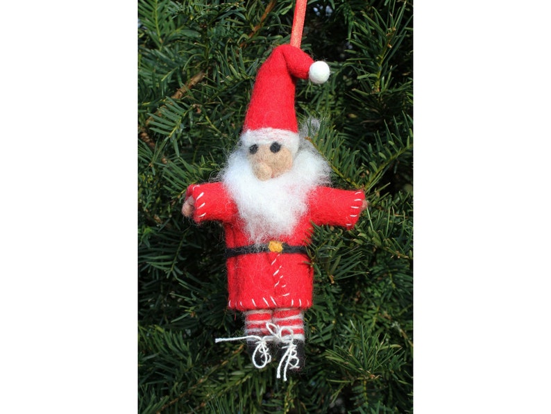 Fair Trade Hand Felted Santa Christmas Decoration Cute Festive Design 100/% Wool Stripey Socks Hanging Tree Ornament