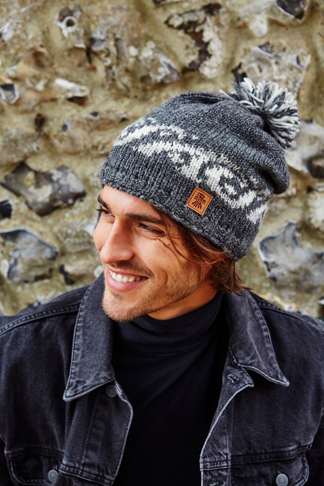 Men's Surf Bobble Beanie Wave Knitted Beanie Knit Hat 100