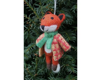 Hand Felted Mr Fox Christmas Decoration, 100% Wool, Hanging Tree Ornament, Fair Trade, Cute Animal Design