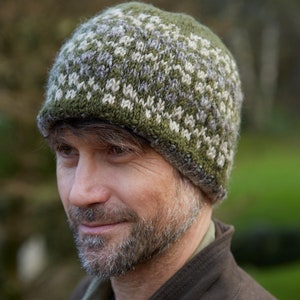 Men's HandKnitted Beanie 100% Wool Warm Winter Hat Fair Isle Design Fleece Lined Fair Trade Pachamama MROSHM