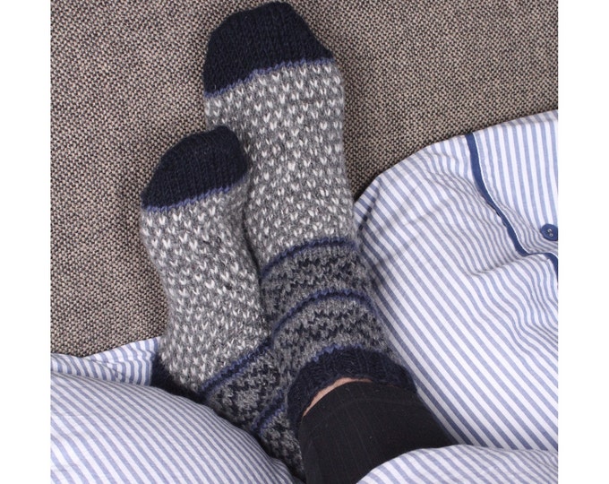 Hand Knitted Men's Striped Sofa Socks, 100% Wool, Fair Trade, Handmade, Country Living, Cosy, Fairisle, Warm, Chunky Knit, Comfy, Tromso
