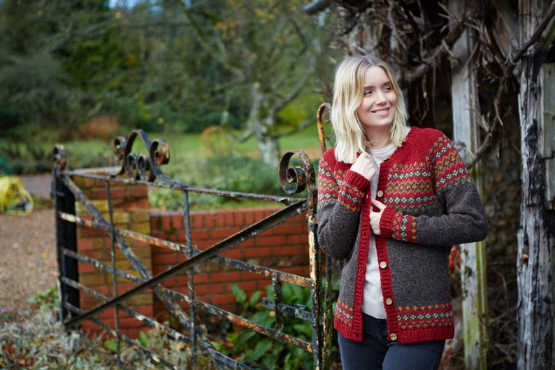 Women's Handknitted Cardigan 100% Wool Ethical Clothing Diamond Cardigan Burgundy Cardi, Green and Grey Available Pachamama image 1