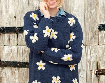 Women's Wool Jumper - Daisy - Pullover - Daisy Sweater - Pachamama - Retro Flower Power - 90s