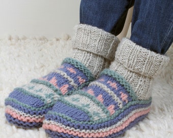 Hand Knitted Fair Isle Lined Sofa Socks - 100% Wool - Slipper Socks - Ethical Clothing - Chunky Knit - Fair Trade - Pachamama